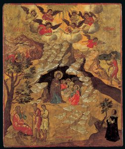 The Nativity, 1658 (äggtempera på panel) av Ilias Moskos