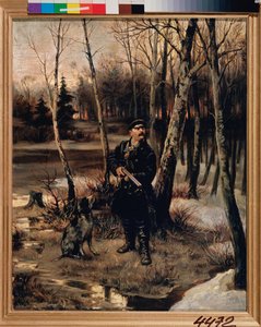 Woodcock Hunting - The Woodcock Shooting - Målning av Illarion Mikhailovich Pryanishnikov (1840-1894), olja på duk