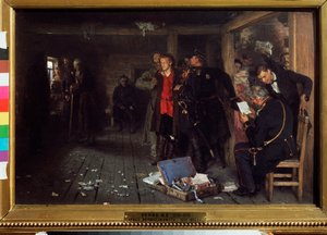 Gripandet av propagandisten. Målning av Ilya Repin (Ilia Repin) (1844-1930), olja på trä av Ilya Efimovich Repin