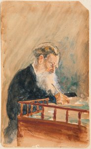 Porträtt av författaren Leo N Tolstoy (Porträtt av författaren Leo N Tolstoy) - Verk av Ilya Yefimovich Repin (Ilia Repin) (1844-1930), akvarell på papper (16x10 cm), cirka 1900, rysk konst , 1900-talet - Privat samling av Ilya Efimovich Repin