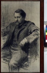 Portrait du peintre Valentin Aleksandrovitch Serov (1865-1911) (Valentin Alexandrovich Serov) - Dessin de Ilya Yefimovich (Iefimovitch) Repin (1844-1930), krita på papier av Ilya Efimovich Repin
