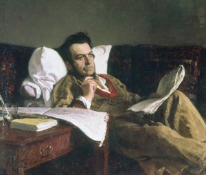 Porträtt av Mikhail Glinka vid tiden för hans komposition av operan "Ruslan och Ludmilla", ca 1887
