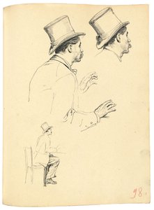 Studier för "A Parisian Cafe": Sidovy av mannens huvud med hatt, ca. 1872-1875 av Ilya Efimovich Repin