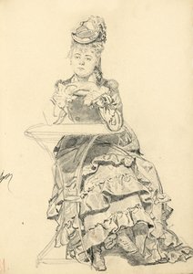 Kvinna som sitter vid ett kafébord, ca. 1872-1875 av Ilya Efimovich Repin