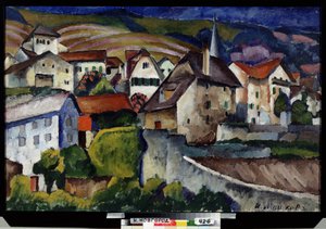 En liten stad i Schweiz. Målning av Ilya Ivanovich Mashkov (Ilia Mashkov, Matchkov) (1881-1944), olja på duk