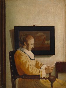 En ung kvinna som läser. av Imitator of Johannes Vermeer