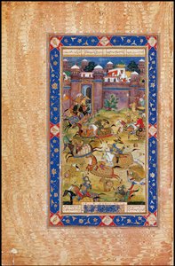Nariman dödar sonen till Khaqan i Kina. Från The Garshaspnama-eposet av Asadi Tusi av Indian Art