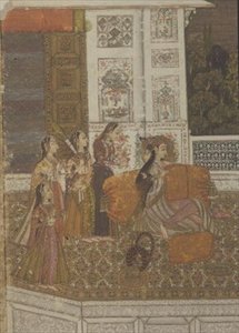 51.226 Porträtt av en prinsessa som njuter av musik, Krishnagar, Västbengalen av Indian School