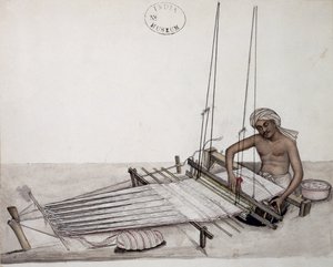 AS10 Vol.52 f5 4904 kat.201 i-iv Weaver at a loom, Bombay, c.1873 (akvarell på papper) av Indian School