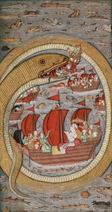 En monstruös orm som slukar den kungliga flottan, ca 1670-1690 av Indian School