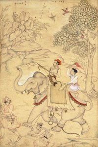 En prins på jakt, monterad på en elefant, ca 1600-1650 av Indian School