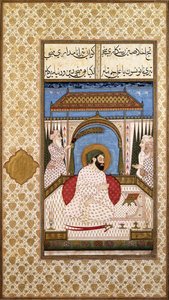 En sufihärskare Nimbate som läser en Koran på en terrass, ca 1700 av Indian School