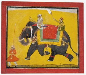 En raja som rider på en elefant, ca 1690 (ogenomskinlig wc på papper) av Indian School