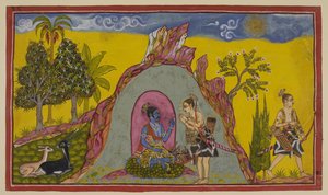 Lägg till 15296 (2) f.30r, På berget Prasravana väntar de två prinsarna till höstens ankomst och säsongen på att gå ut i krig, medan de frossar i skönheten i floran och faunan på berget och underverken i regnperioden. Men en gång enthr av Indian School