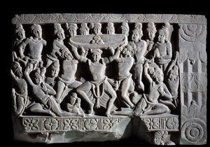 Tillbedjan av turban (fragment av relief, 225-325) av Indian School