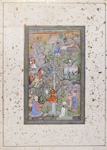Alexander ifrågasätter filosofen, läkaren och bägaren, ca 1610 (ogenomskinlig wc & guld på papper) av Indian School
