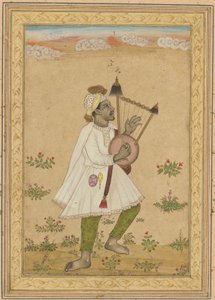 En afrikansk lyraspelare, ca 1640-1660 (bläck, opak akvarell och guld på papper) av Indian School
