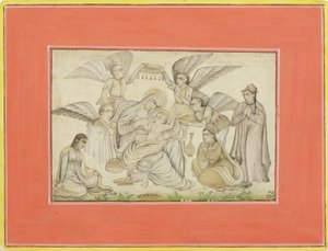 Angels Attend Mary and Jesus, c.1665 (ogenomskinlig wc & guld på papper) av Indian School