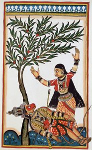 Bali dödades av en pil, bredvid honom Tara hans fru, litho artonde. av Indian School