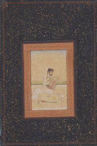 Behzad målaren med glasögon (bläck, färg & guld på papper) av Indian School