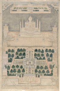 Fågelperspektiv av Taj Mahal i Agra, 1790-1810 av Indian School