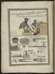 Smeder,  86 teckningar inbundna i en volym som visar yrken och yrken i Kashmir, hantverkare visas i arbete med sina redskap och utrustning,  Av en Kashmir-konstnär, troligen i Srinagar, ca 1850-60 (gouache på papper) av Indian School