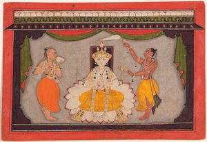 Buddha-avatar av Vishnu, ca 1700 (ogenomskinlig wc, guld- och skalbaggesköld på papper) av Indian School