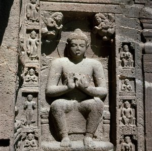 Buddha, snidad staty i grotta 19 av Indian School
