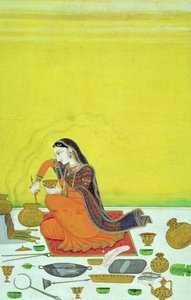 CBL In 11B.30 A Lady Prepares a Meal, miniatyr från en Bhagavata Purana-serie, Kangra, c.1810 av Indian School