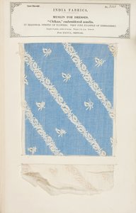 Chikan broderat muslinprov från Dacca i Bengalen, från The Collection of the Textile Manufacturers of India, av John Forbes Watson, publicerad 1866 av Indian School