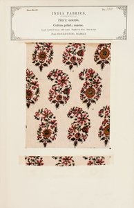Grovt bomullstryckprov från Masulipatam i Madras, från The Collection of the Textile Manufacturers of India, av John Forbes Watson, publicerad 1866 av Indian School