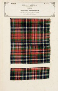 Bomullsplädprov från Mylapore i Madras, från The Collection of the Textile Manufacturers of India, av John Forbes Watson, publicerad 1866 av Indian School
