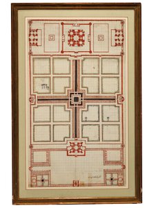 Tidig schematisk plan över trädgårdarna i Taj Mahal, Agra, norra Indien, ca 1805 av Indian School