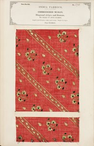 Broderat muslinprov från Madras, från The Collection of the Textile Manufacturers of India, av John Forbes Watson, publicerad 1866 av Indian School