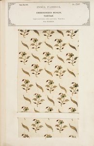 Broderat muslinprov från Madras, från The Collection of the Textile Manufacturers of India, av John Forbes Watson, publicerad 1866 av Indian School