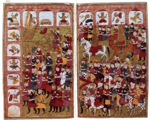 Profeten Muhammeds intåg i Kaba i Mecka 630, illustration från "Hamla-i-Haydari", av Mirza Muhammad Rafi" Bazil, 1808 av Indian School