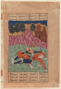 Foroud slår ihjäl en fiende (ogenomskinlig akvarell & guld på papper) av Indian School
