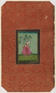 Flicka med en hjort, 1875-1900 (ogenomskinlig wc & guld på papper) av Indian School