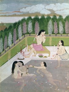 Girls Bathing, Pahari Style, Kangra School, Himachal Pradesh, 1700-talet