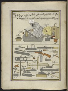 vapenslagare,  86 teckningar inbundna i en volym som visar yrken och yrken i Kashmir, hantverkare visas i arbete med sina redskap och utrustning,  Av en Kashmir-konstnär, troligen i Srinagar, ca 1850-60 (gouache på papper) av Indian School