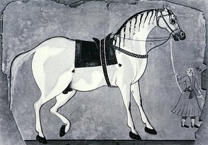 Häst och brudgum från kejsarens stall, ca 1660 (litho) av Indian School