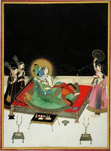 I. 67.23 Radha och Krishna beundrar sig själva i spegeln, ca 1800 (vellum) av Indian School