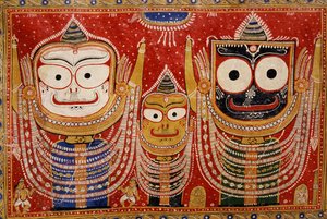 Jagannath, målad på väggen i ett hus (väggmålning) av Indian School