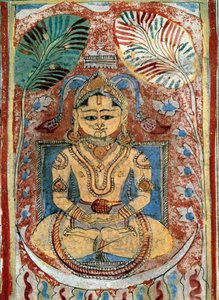 Jainism (jinism): representation av en Jain-profet (andlig ledare). Manuskriptsida från "" Kalpasutra"" av Bhadrabahu (433-357 f.Kr.) 1453 Paris, B.N. av Indian School