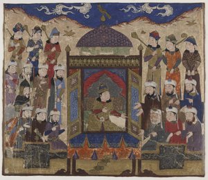 Khusraw Parviz sittande på Takht-i Taqdis, ca 1425-50 av Indian School