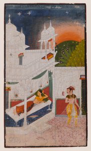 Lalita Ragini, sida från a dispersed Ragamala Series, c.1640 (ogenomskinlig wc på papper) av Indian School