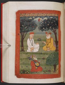 MS Panj B 40, f.131v, Bhagat Kabir ji och Guru Nanak Dev ji möte, illustration från 
