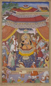 Mangu Khan dömer rebellerna, 1595 (ogenomskinlig wc & guld på papper) av Indian School