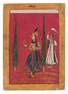 Mughal Princess in a Garden, ca 1700 (ogenomskinlig wc, guld & silver på papper) av Indian School
