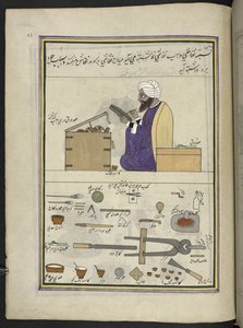 Pappersmaché målare,  86 teckningar inbundna i en volym som visar yrken och yrken i Kashmir, hantverkare visas i arbete med sina redskap och utrustning,  Av en Kashmir-konstnär, troligen i Srinagar, ca 1850-60 (gouache på papper) av Indian School